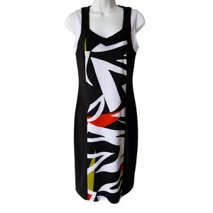 Bali‎ Womens Abstract Geometric Colorblock Sheath Dress Black Red Chartreuse S